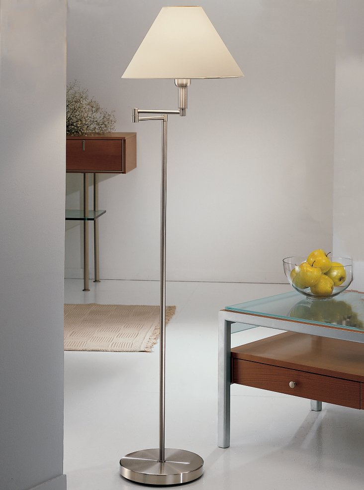 SL643 Swing arm floor lamp, satin nickel with a cream shade Lighting