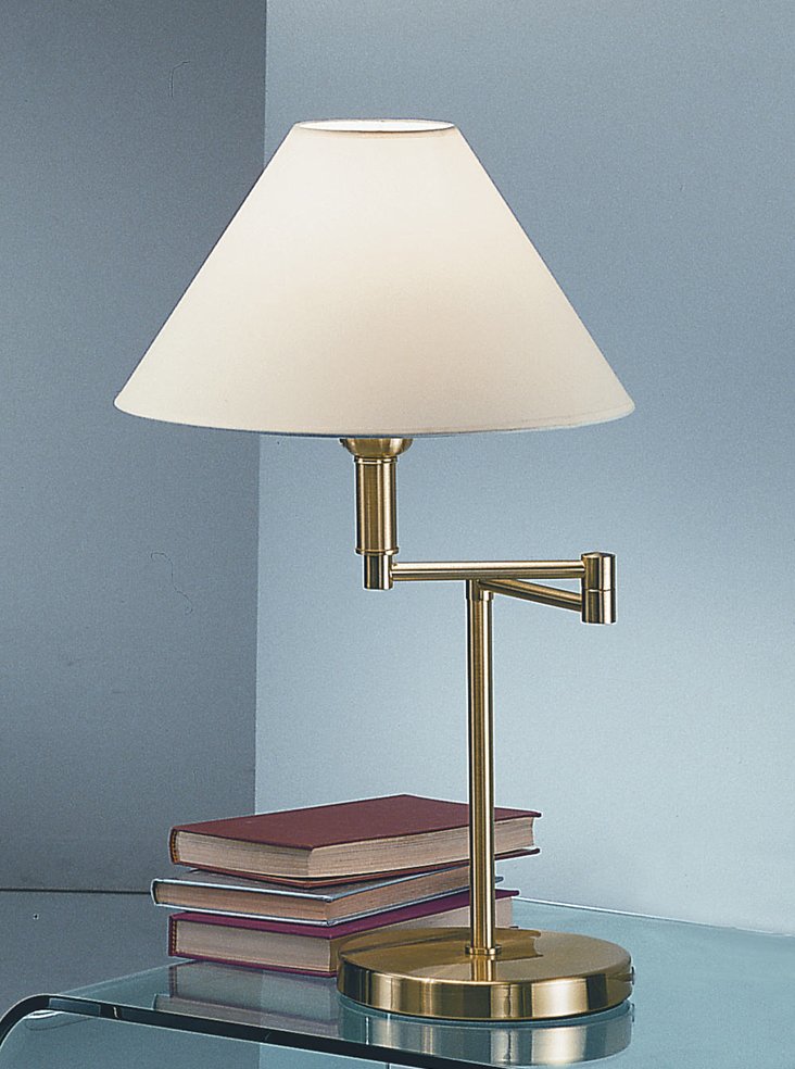 TL706 Swing arm table lamp, satin brass with a cream shade Lighting